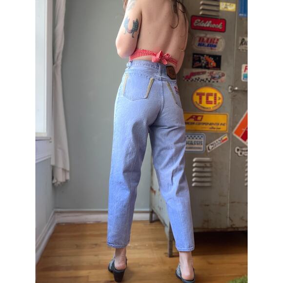 Vintage 90s Stud Jeans | High Rise Tapered Denim | Two-Tone Embroidery | 27" - Picture 4 of 10